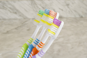 group of multicolored toothbrushes