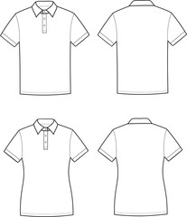 Vector illustration of men's and women's polo t-shirts - obrazy, fototapety, plakaty