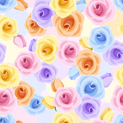 Obraz na płótnie Canvas Vector seamless pattern with roses of various colors.