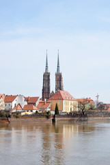 Fototapeta premium Dominsel mit Kathedrale Wroclaw