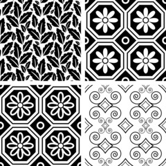 Black and white seamless ornamental patterns