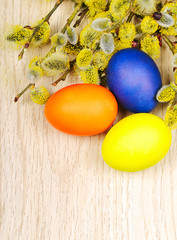 Easter eggs on a wooden surface