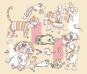 Funny puppies set. Vector illustration.