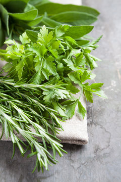 Herbs: sage, parsley, rosemary.