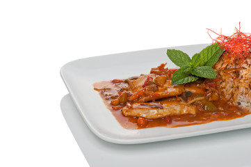 Geschnetzeltes mit Reis und Soße