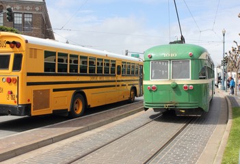 Fototapeta na wymiar The famous trams of San Francisco,fishermans wharf, March 2013