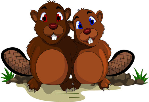 Cute Couple Beaver Cartoon