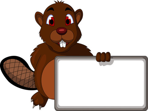 Beaver cartoon with blank sign