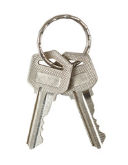 two keys with metallic ring isolated on white. clipping path inc