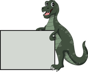 cute dinosaur cartoon with blank sign