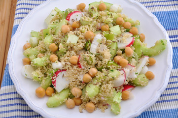 Couscous Salat mit Kichererbsen, Radieschen und Gurke
