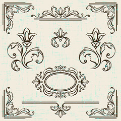 Calligraphic design elements and page decoration vintage frames.