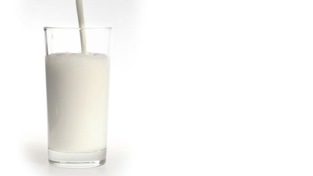 Glass of milk on white.
