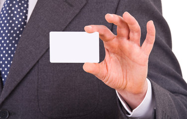 Obraz premium Business man showing blank card.