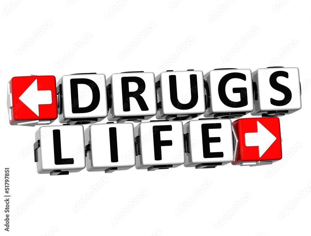 Poster 3d drugs life button click here block text