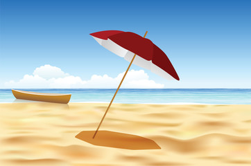 Quiet beach umbrella and boat