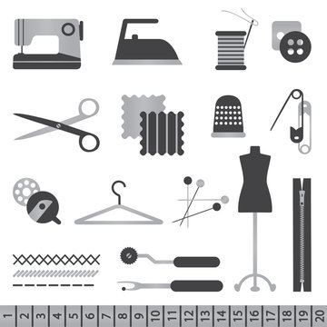 Black and silver sewing icons