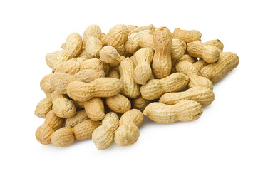 Peanuts close up on the white background