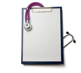 Medical clipboard and stethoscope