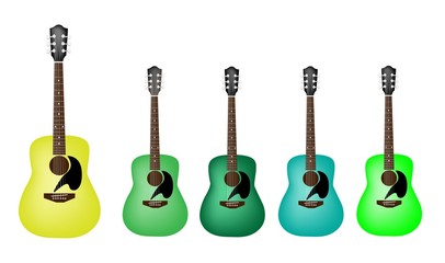 Beautiful Green Colors of Acoustic Guitars on White Background