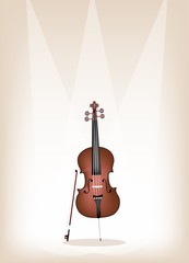A Beautiful Brown Cello on Stage Background