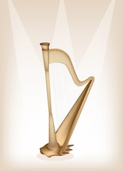 A Beautiful Harp on Brown Stage Background