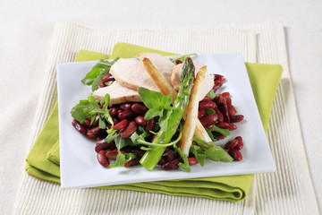 Chicken breast with red beans and arugula