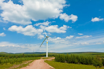 Fototapeta na wymiar wind power generator on the grassland