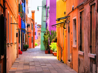 Colorful street in Burano, near Venice, Italy - obrazy, fototapety, plakaty