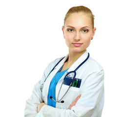 A female doctor with a stethoscope