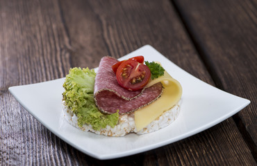 Rice Cake with topping on a plate