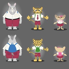 Cartoon character Rhino, Tiger, and Tarsius