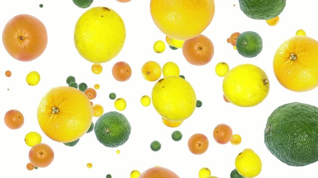 Citrus Fruits falling down (ends on blue)