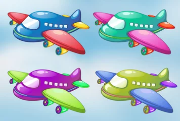 Foto op Plexiglas Vier speelgoedvliegtuigen in de lucht © GraphicsRF