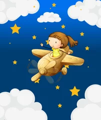 Fototapete Himmel Ein Mädchen reitet in einem Holzflugzeug