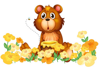 Obraz na płótnie Canvas A bear with a honey at the garden