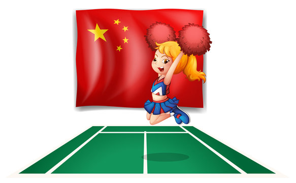 The flag of China and the young cheerdancer