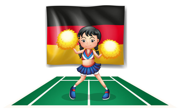 A cheerleader in front of the German flag