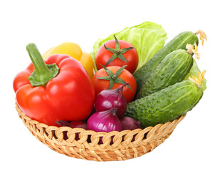 basket with vegetables isolated on white background