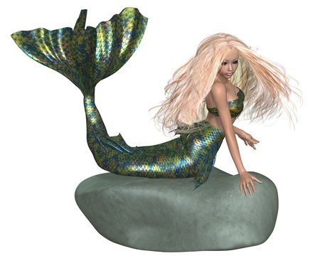 Green and Blue Mermaid on a Rock