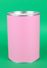 Powdered milk for baby on green background.