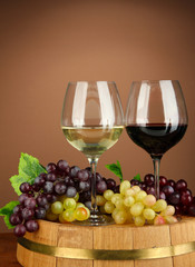 Glasses of red and white wine, grape