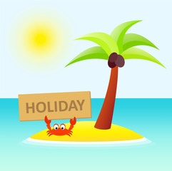 Cute crab on island with palm illustration