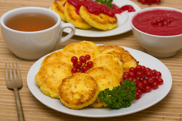 Sweet cheese pancakes on a plate