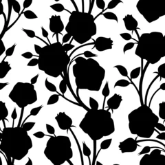 Tableaux sur verre Fleurs noir et blanc Modèle sans couture avec des roses. Illustration vectorielle.