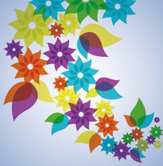 Background with bright colorful drops, flowers and curls.