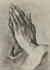 hands in pray pose. pencil drawing.