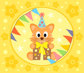 Cartoon  background  with funny cat