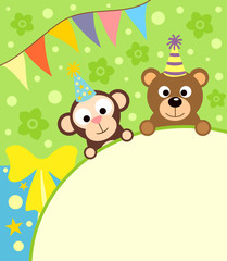 Background card with funny monkey and bear