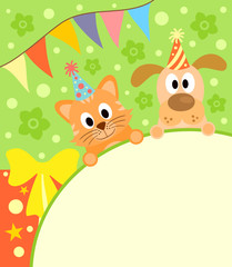 Background card with funny cat and dog
